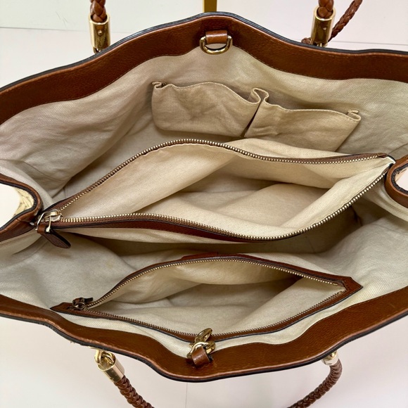 Gucci Medium Bella Tote W Brown & Tan GG Logo Canvas And Braided Leather Trim - Picture 13 of 16